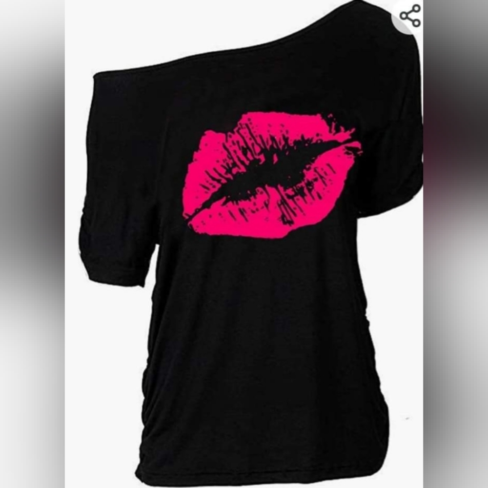Plus size 5x off the shoulder lips top in hot pink
